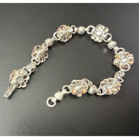VINTAGE 50s TAXCO MEXICO STERLING SILVER TURQUOISE BLOSSOM FLOWER BRACELET 6.5” - Picture 11 of 16